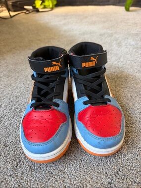Puma Kids High-Top Sneakers in Red, Light Blue & Orange